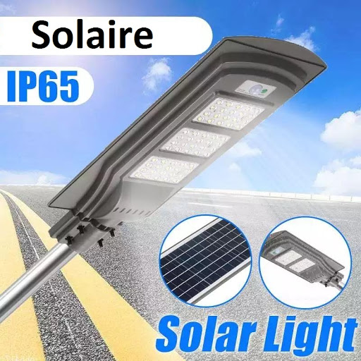 LAMPADAIRE SOLAIRE 60W AVEC DÉTECTEURS DE MOUVEMENT + SUPPORT GRATUITE