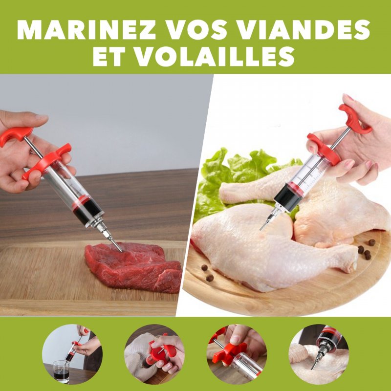 Aiguilles en acier inoxydable, seringue pour épices, Marinade, injecteur de saveur,